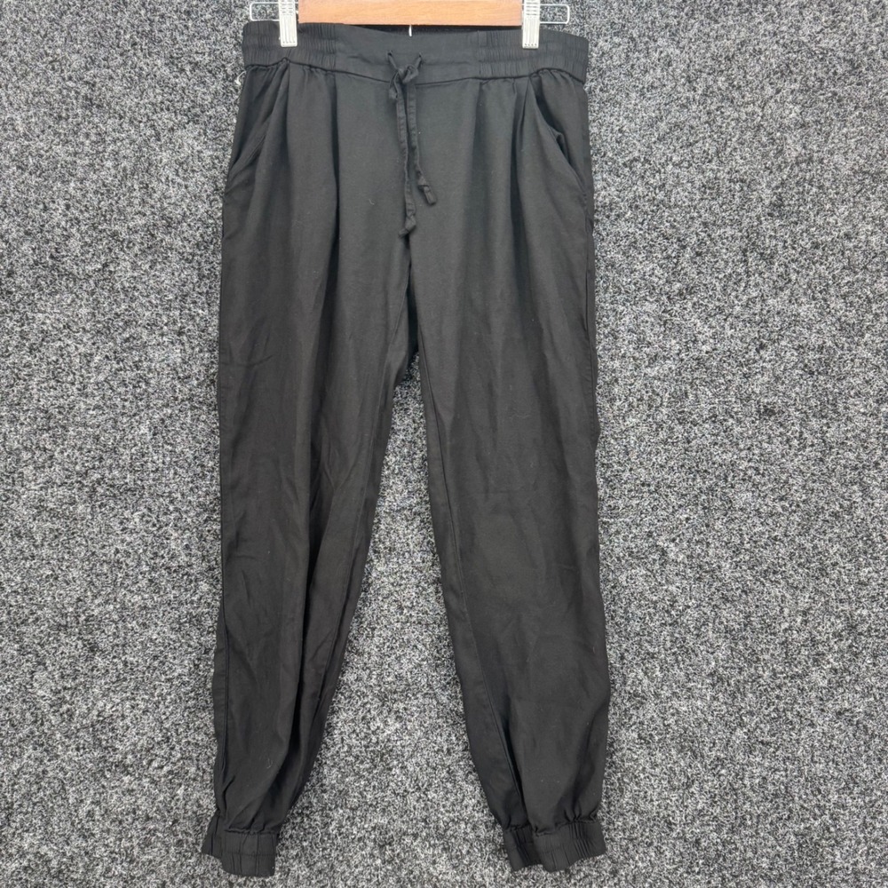 Black Drawstring Jogger Pants Elastic Waist Tapered Ankle Trousers Small